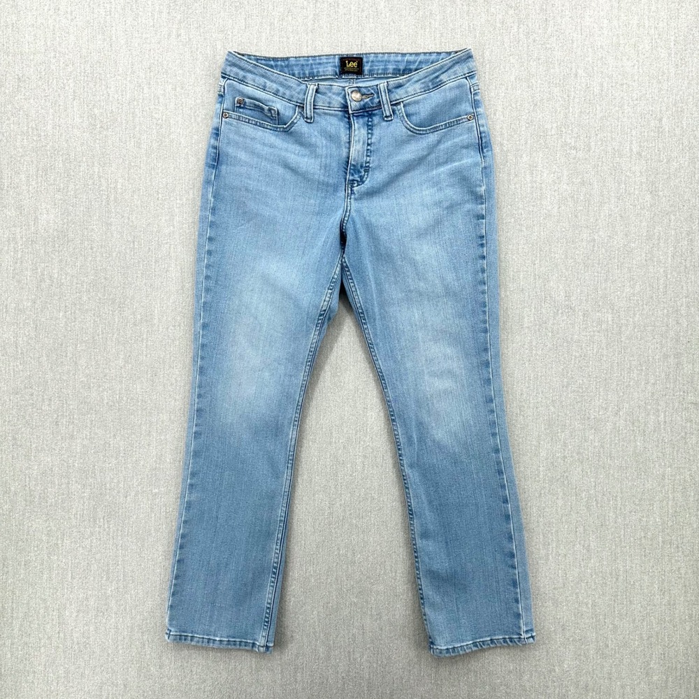 Lee Jeans Women's 12 Blue Light Wash Straight Leg Mid Rise Denim‎ Pants Classic